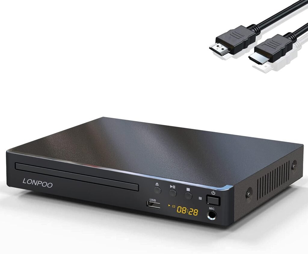 Compacte DVD-speler voor tv met HDMI, USB, codevrije CD/DVD-weergave en HDMI-kabel 1,5 m