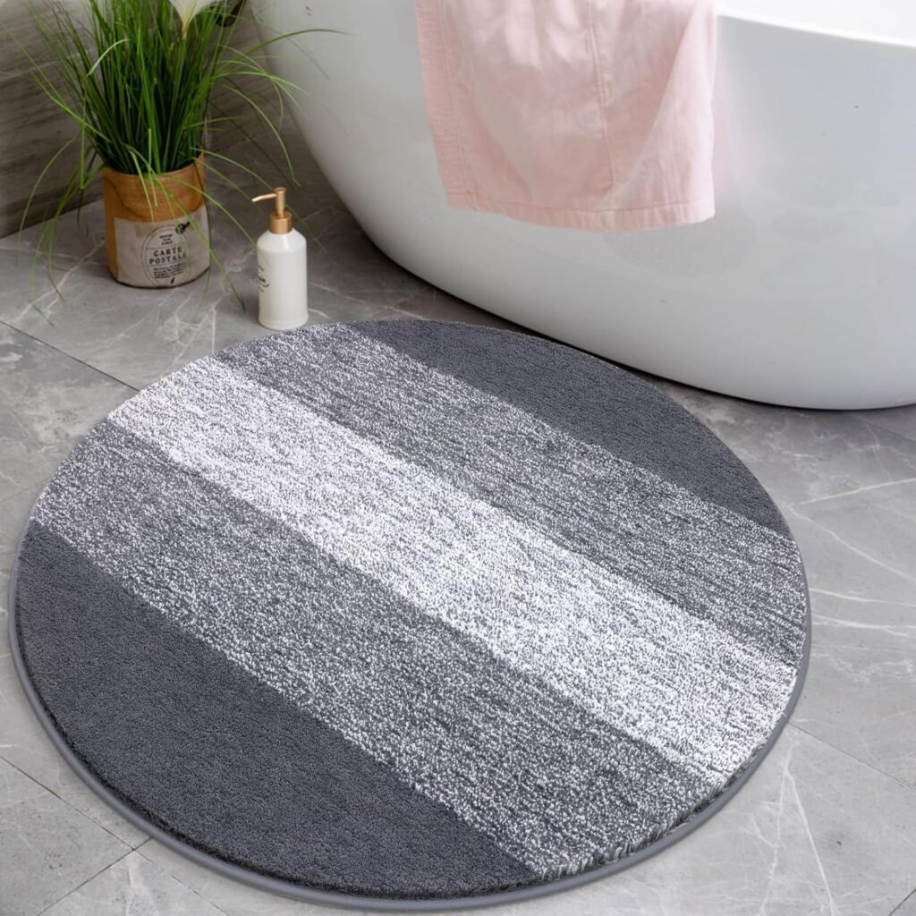 Ronde grijze badmat 90 cm met antislip, wasbaar voor douche, bad en toilet