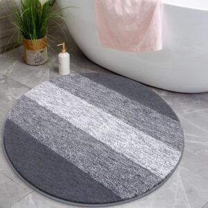 Ronde Badmat 90 cm – Antislip Badkamermat – Wasbaar en Zacht – Grijs – Voor Douche, Bad en Toilet