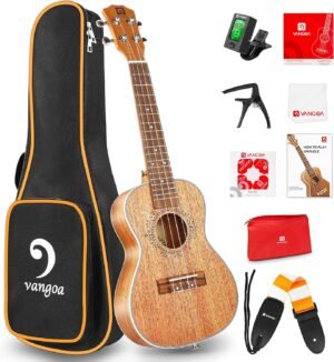23 inch concert ukulele van massief mahoniehout in natuurlijke houtkleur