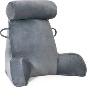 Leeskussen XL met Nekrol – Rugkussen voor Bed en Bank – Traagschuim Rugsteun – 75 x 65 cm, Grijs