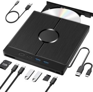 Externe CD DVD Speler met USB 3.0 – CD/DVD Brander met SD TF Kaartlezer – Voor Laptop en PC – Windows en Mac Compatibel