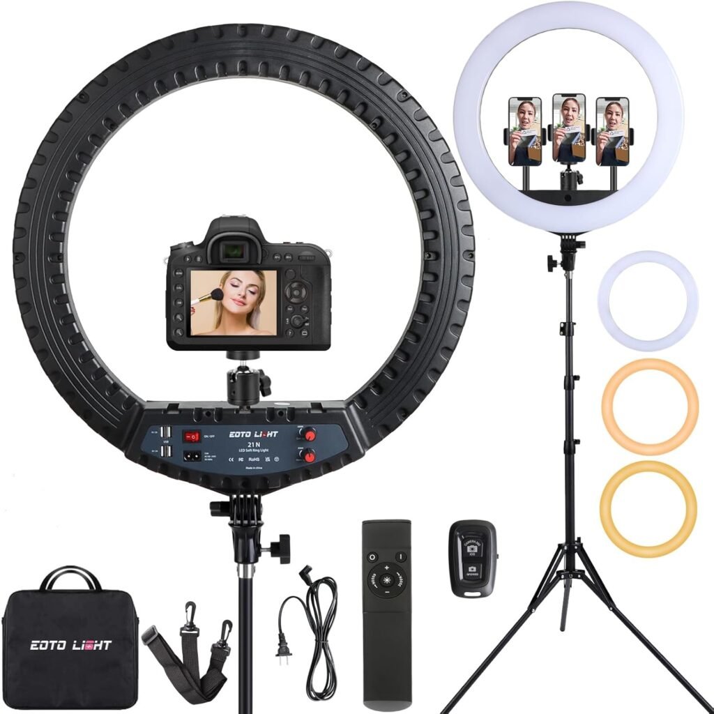 21 inch LED ringlamp met statief voor fotografie, vloggen en make-up, inclusief afstandsbediening en draagtas