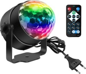 Disco bal met LED verlichting – RGB feestlamp met 360° rotatie – Muziekgestuurde discolamp voor feest en DJ – 3W partyverlichting