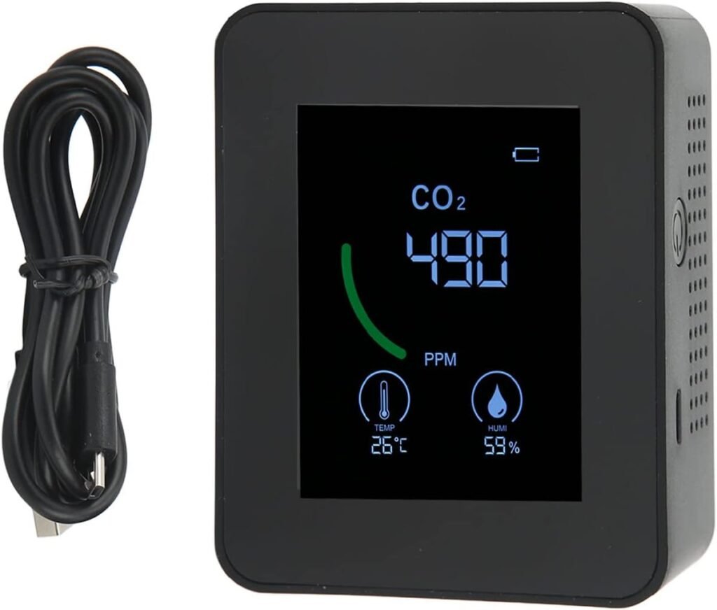 CO2 detector luchtkwaliteitsmonitor met TVOC sensor voor temperatuur luchtvochtigheid en CO2 meting, zwart