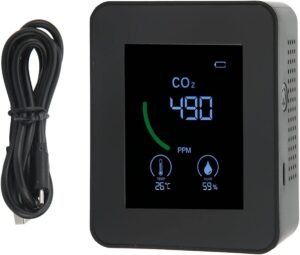 CO2 detector luchtkwaliteitsmonitor met TVOC sensor voor temperatuur luchtvochtigheid en CO2 meting, zwart