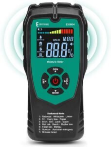 Vochtmeter voor Hout – Niet-Invasieve Vochtmeter met 4 Modi – LCD Display met Achtergrondverlichting – Hout, Gipsplaten en Metselwerk