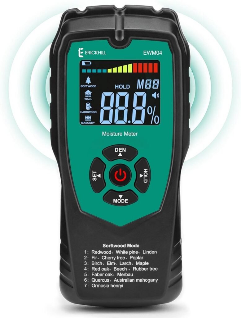 Vochtmeter voor hout met LCD-display en 4 meetmodi voor vochtmeting in hout en bouwmaterialen