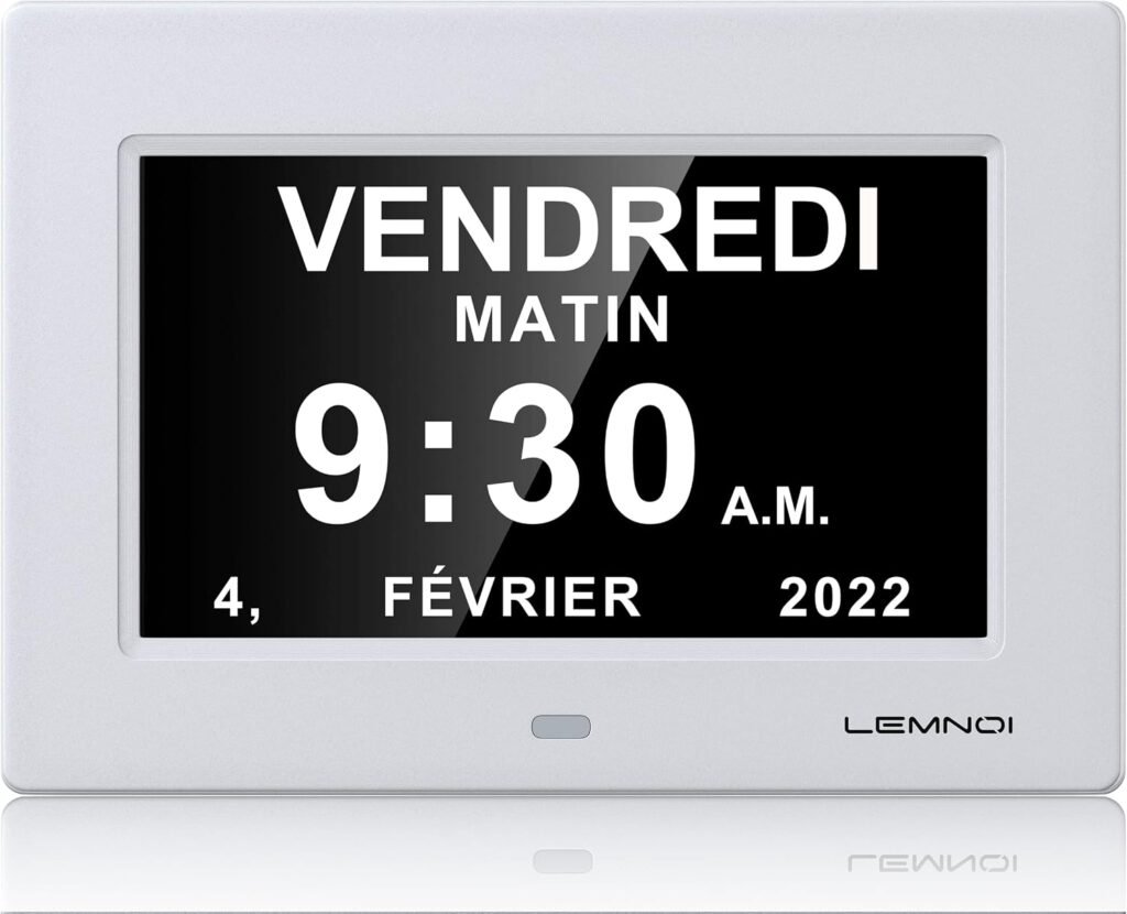 Digitale kalenderklok 17,8 cm - LCD-scherm met datum, dag en tijd - witte klok met automatische dimfunctie en herinneringen