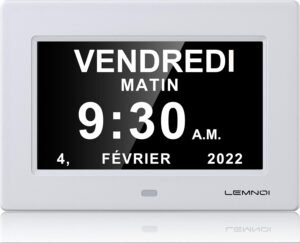 Digitale kalenderklok 17,8 cm - LCD-scherm met datum, dag en tijd - witte klok met automatische dimfunctie en herinneringen