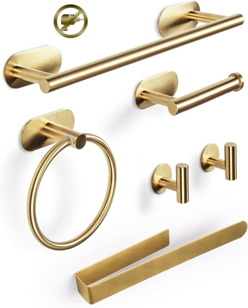 Gouden handdoekrek set met handdoekring, toiletpapierhouder en 2 handdoekhaken