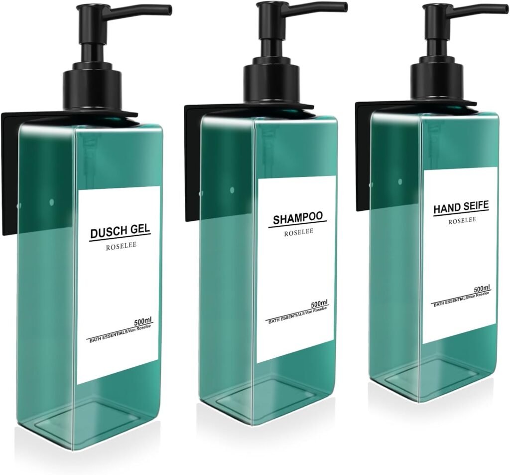Wandmontage zeepdispenser set van 3, 500 ml, cyan, kunststof, zonder boren voor keuken en badkamer