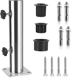 Parasolhouder Grondmontage – Verstelbare Parasolstandaard – Met 3 PVC Ringen – RVS Parasolbuis – 8 Stalen Grondpinnen – Universeel