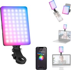 RGB selfie ringlamp met 94 LED’s, CRI97 en clip voor telefoon, laptop en camera, oplaadbare 2000 mAh accu
