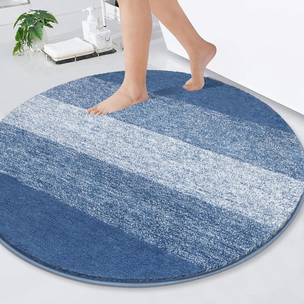 Ronde blauwe badmat 120 cm, antislip en wasbaar, voor badkamer, douche, bad, toilet en hal