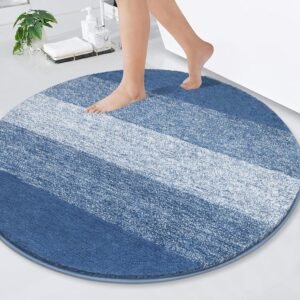 Ronde Badmat 120 cm – Antislip Badkamermat – Wasbare Vloermat voor Douche en Bad – Zachte Blauwe Mat