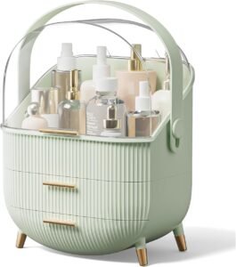 Make-up Organizer – Waterdichte Cosmetica Organizer met Deksel – 3 Lagen en Handvat – Mintgroen, 28,96 x 19,81 x 36,58 cm
