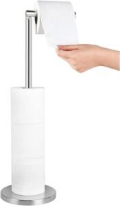 Toiletpapierhouder Vrijstaand RVS Chroom – Toiletrolstandaard met Opslag – Antislip Basis – Geschikt voor 5 Rollen – 55 cm hoog