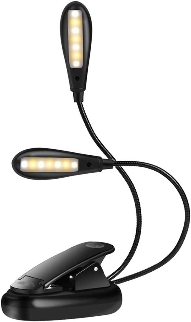 LED leeslamp met 14 leds, oplaadbare USB-klem en 3 helderheidsniveaus, dimbare dubbele kop voor bed, bureau en kantoor