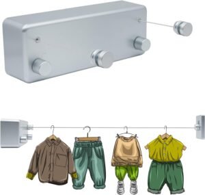 Uittrekbare Waslijn 4,2 Meter Zilver – Dubbele Wanddroger voor Badkamer, Balkon en Tuin – Roestvrij Wasrek voor Ruimtebesparend Drogen