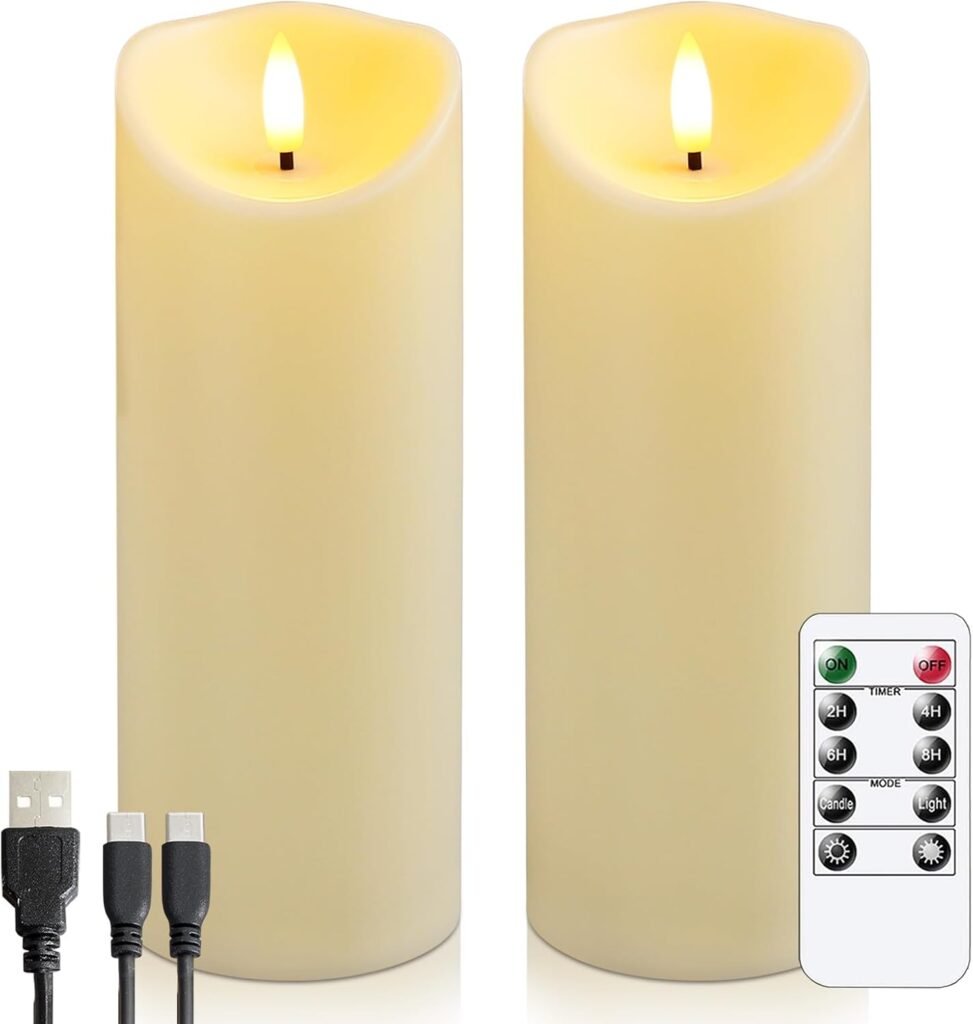 Oplaadbare LED kaarsen set met afstandsbediening en timer, 2 stuks, warm wit licht