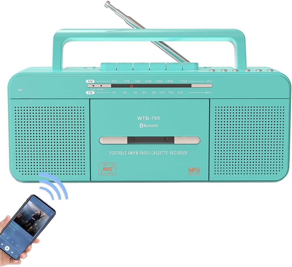 Retro cassettespeler met USB, Bluetooth, AM/FM-radio en cassette-naar-MP3-converter in groen