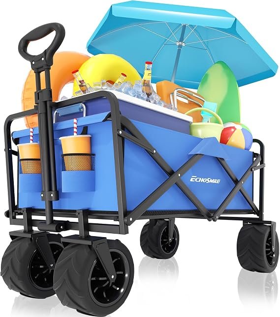 Opvouwbare handkar met 160 kg draagvermogen en grote offroad wielen voor outdoor, camping en strand
