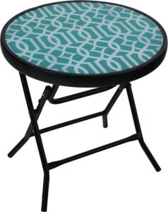 Ronde Bijzettafel met Glazen Tafelblad – Opvouwbare Balkontafel – Metalen Frame – Weerbestendig voor Tuin, Terras en Woonkamer