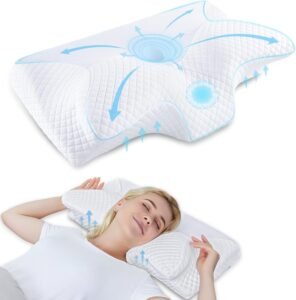 Ergonomisch Hoofdkussen Geheugenschuim – Orthopedisch Nekkussen voor Rug- en Zijslapers – Ademend en Hypoallergeen – 60 x 35 x 8/12 cm
