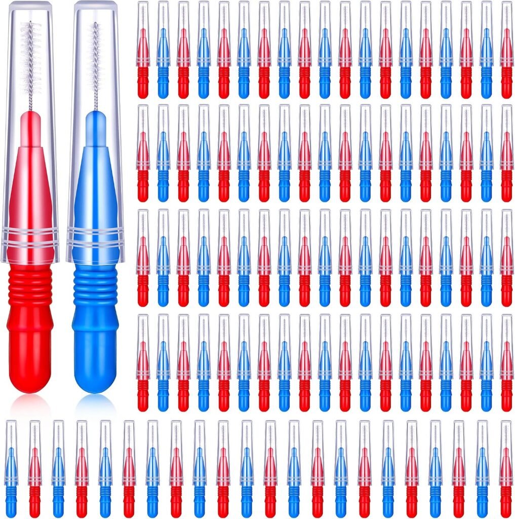 Interdentale borstels 100 stuks voor tandenreiniging en mondhygiëne in rood en blauw