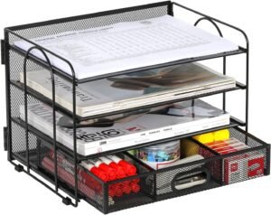 A4 bureau organizer met 4 lagen en zwart mesh documentenrek