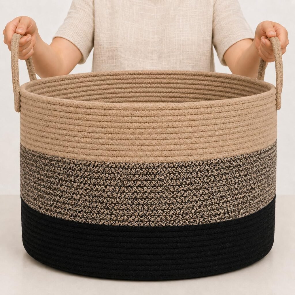Grote katoenen opbergmand voor dekens en speelgoed, bruin, 50x33 cm