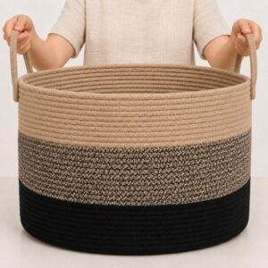 Grote Dekkenmand Katoen – Opbergmand voor Dekens en Speelgoed – Wasmand en Babykamer Mand – 50 x 33 cm Bruin