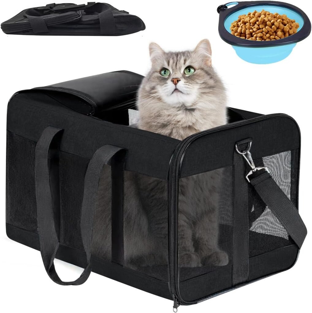 Opvouwbare transportbox voor hond en kat met hondenkom, 42x27x28 cm, zwart