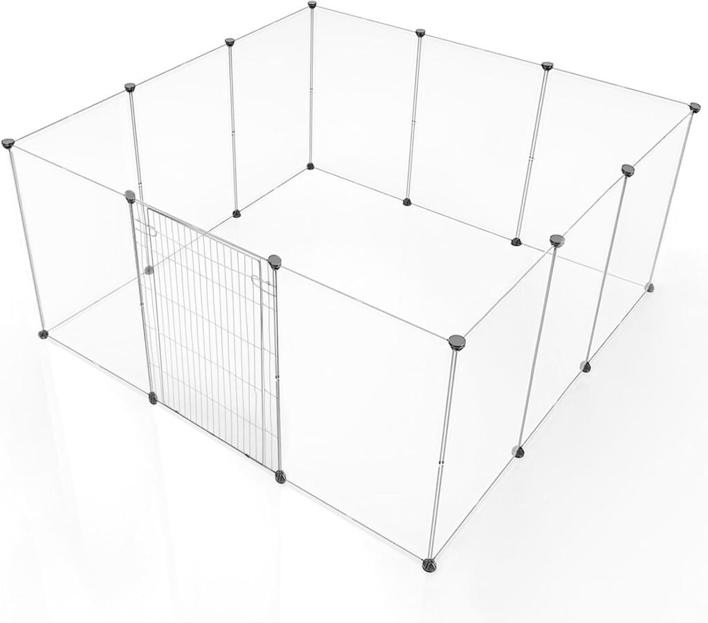 Opvouwbare kunststof dierenren met 12 panelen en gesloten deur voor hamster, puppy, konijn en cavia in rookkleur