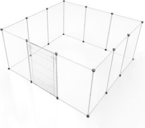Opvouwbare kunststof dierenren met 12 panelen en gesloten deur voor hamster, puppy, konijn en cavia in rookkleur