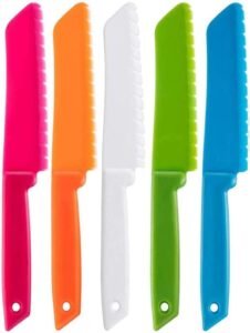 Kindermessen Set 5-delig – Plastic en Nylon Kindermessen – Veilig Koken en Snijden – Fruitmes, Broodmes, Taartmes en Salademes – BPA-vrij