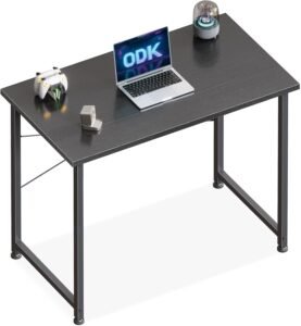 Bureau 80 x 40 x 73 cm – Compact Computerbureau met Hoofdtelefoonhouder – Met Opbergzak – Houten Bureautafel voor Thuis en Kantoor – Zwart