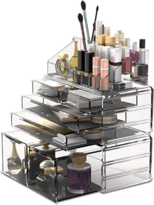 Transparante make-up organizer met opberglades voor cosmetica en beautyproducten