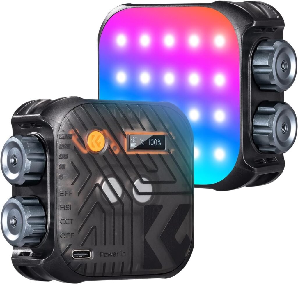 RGB videolamp met 60 LED’s, 360° full color, 21 lichteffecten en 2000mAh accu