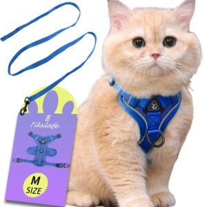 Kattenharnas met Leiband – Verstelbaar Kattenharnas van Polyester – Kattenriem van 150 cm – Maat M, Blauw