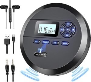 Draagbare CD Speler met Ingebouwde Speakers – FM-Zender voor Auto en Thuis – Oplaadbaar 2000 mAh – LCD-Scherm, AUX en Koptelefoonaansluiting