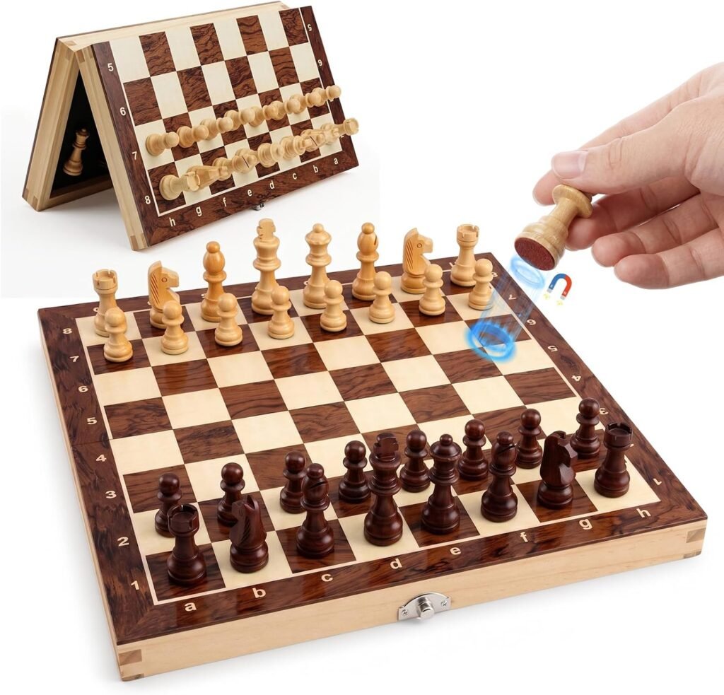 Magnetisch schaakspel met houten schaakbord 29x29 cm, opvouwbaar voor kinderen en volwassenen