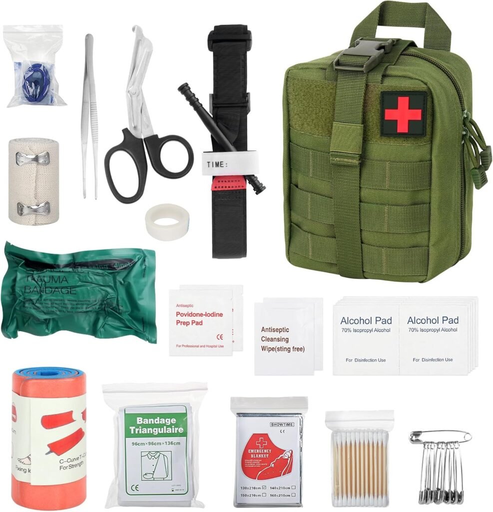 EHBO-set outdoor met 46 onderdelen, groene eerste hulp tas voor kamperen, hiking en reizen
