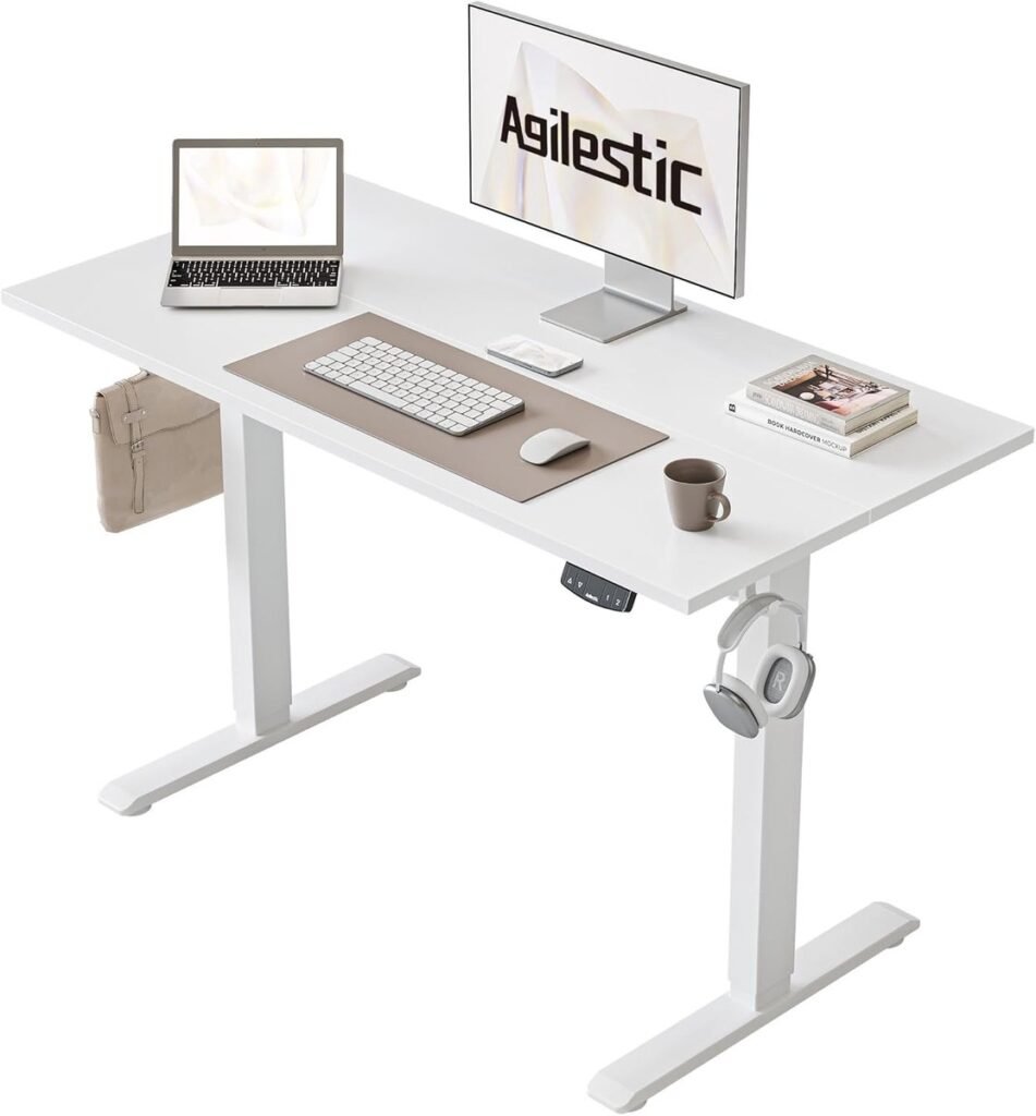 Elektrisch zit-sta bureau 100x60 cm met hoogteverstelling, geheugenfuncties en anti-collisie systeem in wit
