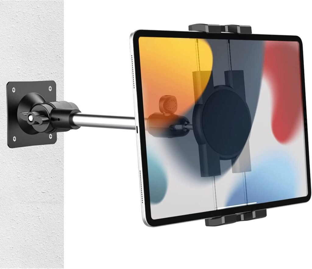Tablet houder met verstelbare arm en muurbeugel voor iPad, Galaxy Tab, Fire Tablet en iPhone van 4 tot 12,9 inch