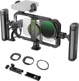 Universele aluminium video rig voor smartphone met quick release systeem en 67mm VND-filter voor iPhone, Samsung en Pixel
