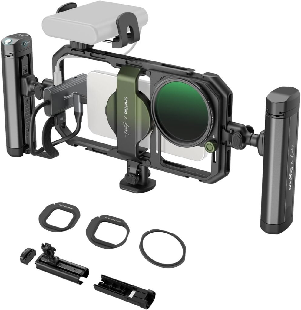 Universele aluminium video rig voor smartphone met quick release systeem en 67mm VND-filter voor iPhone, Samsung en Pixel