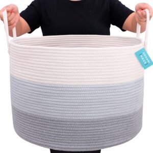 XXL Opbergmand van Katoen – Touwmand voor Dekens en Speelgoed – Handgemaakte Organizer – 50 x 33 cm – Grijs