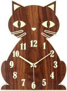 Wandklok voor Kinderen – Kattenklok – Lichtgevende Cijfers en Wijzers – Geruisloos Kwartsmechanisme – 22 x 30 cm
